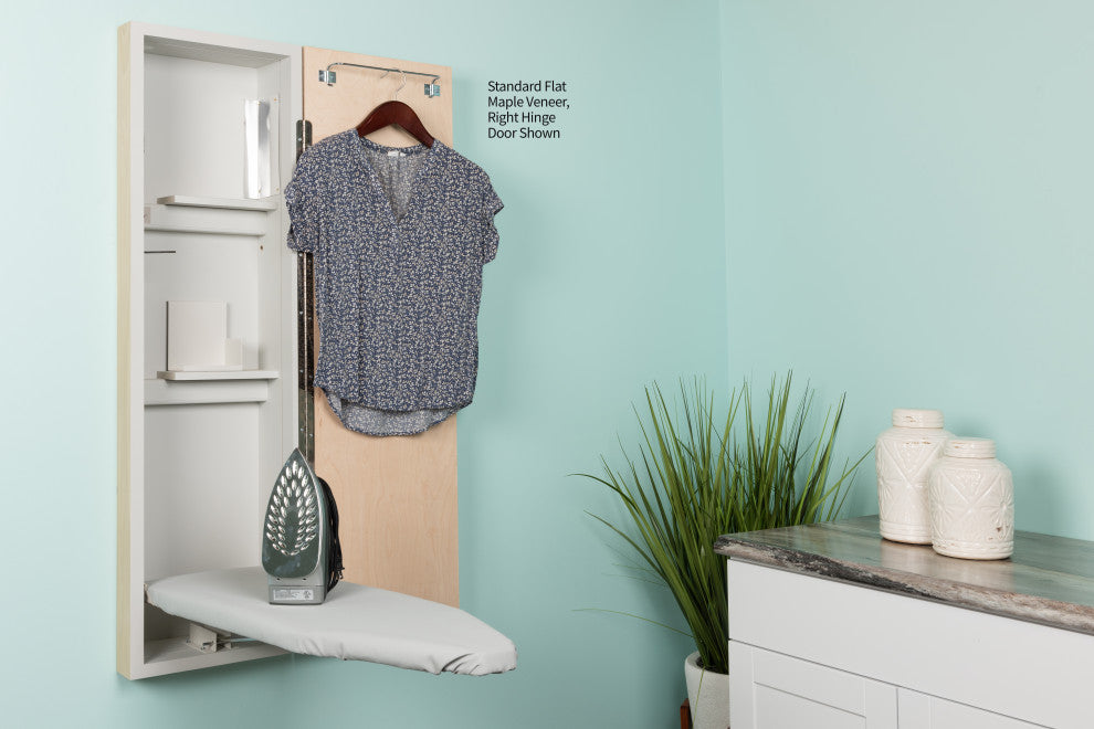 Deluxe Fixed Position Non-Electric Ironing Center, Raised White Door