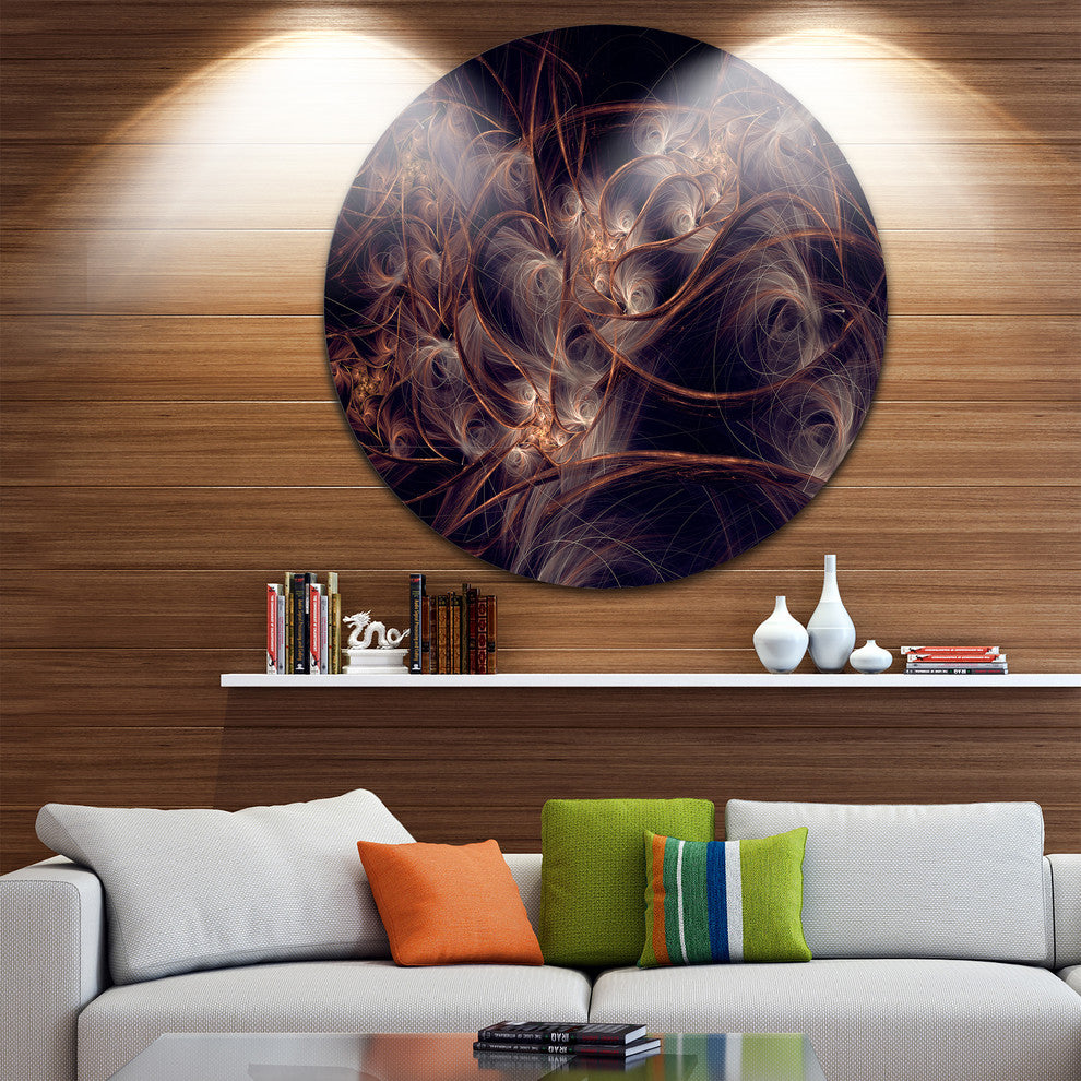 Dark Golden Digital Art Fractal Flower, Floral Round Wall Art, 36"