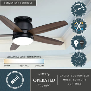 Armon Flush Mount 44" Ceiling Fan With LED Light Kit and Remote, Black