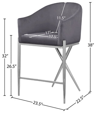 Xavier Velvet Upholstered Counter Height Stool, Gray, Chrome Finish