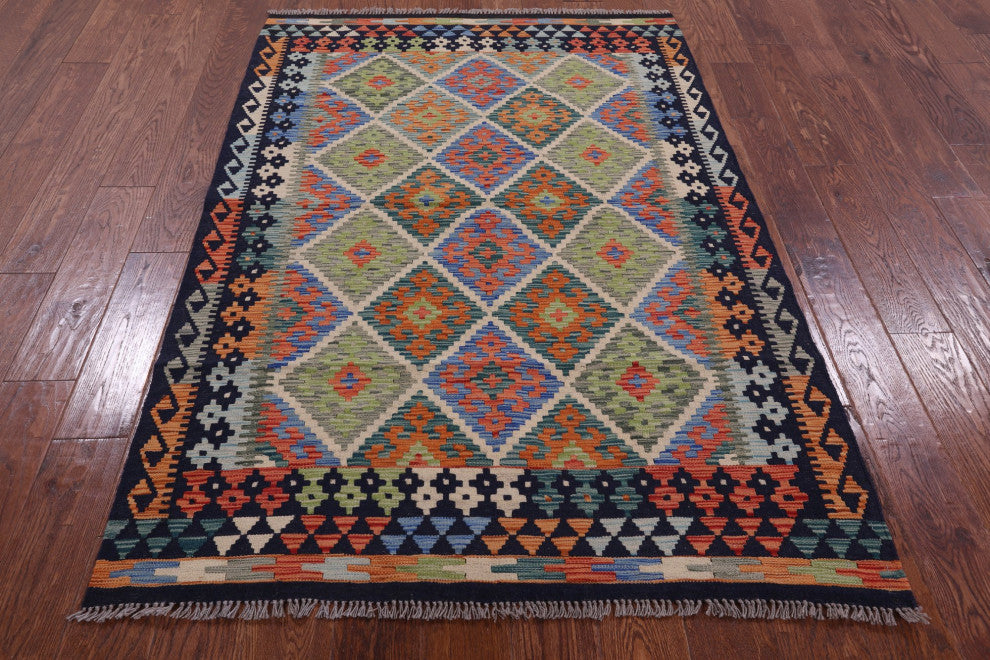 Flat Weave Kilim Reversible Wool On Wool Rug 4' 1" X 6' 0" Q9492