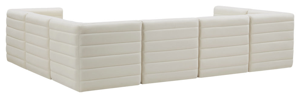 Quincy Velvet Upholstered 7-Piece U-Shaped Modular Sectional, Cream