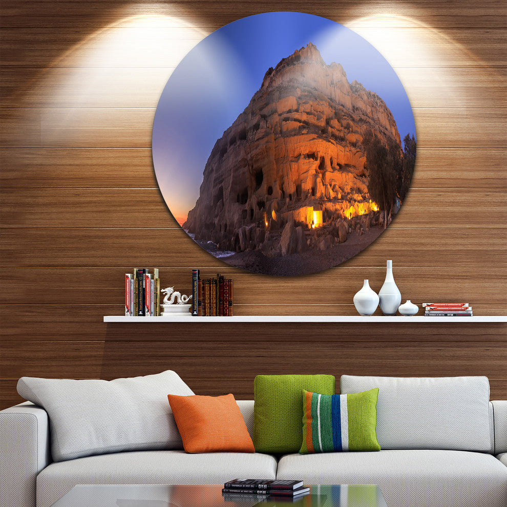 Sunset On The Matala Beach Greece, Seascape Disc Metal Wall Art, 23"