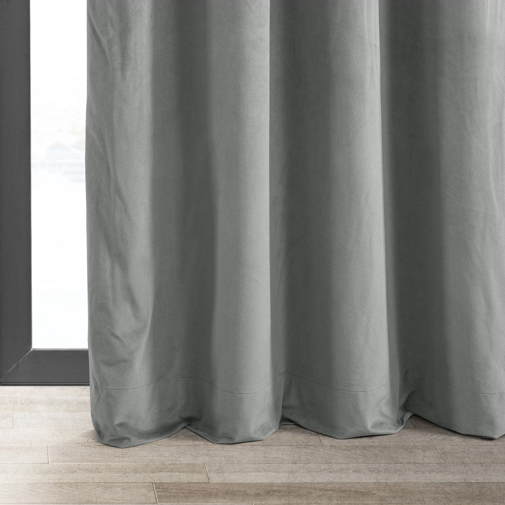 Signature Silver Gray Grommet Blackout Velvet Curtain Single Panel, 50"x84"