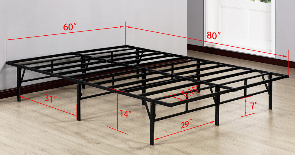 Chara Metal Platform Slatted Bed Frame, Black, King