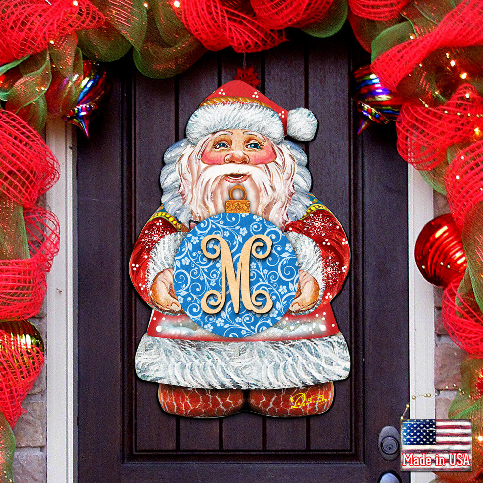 Merry Christmas Santa Blue Ball Personalized Door Hanger