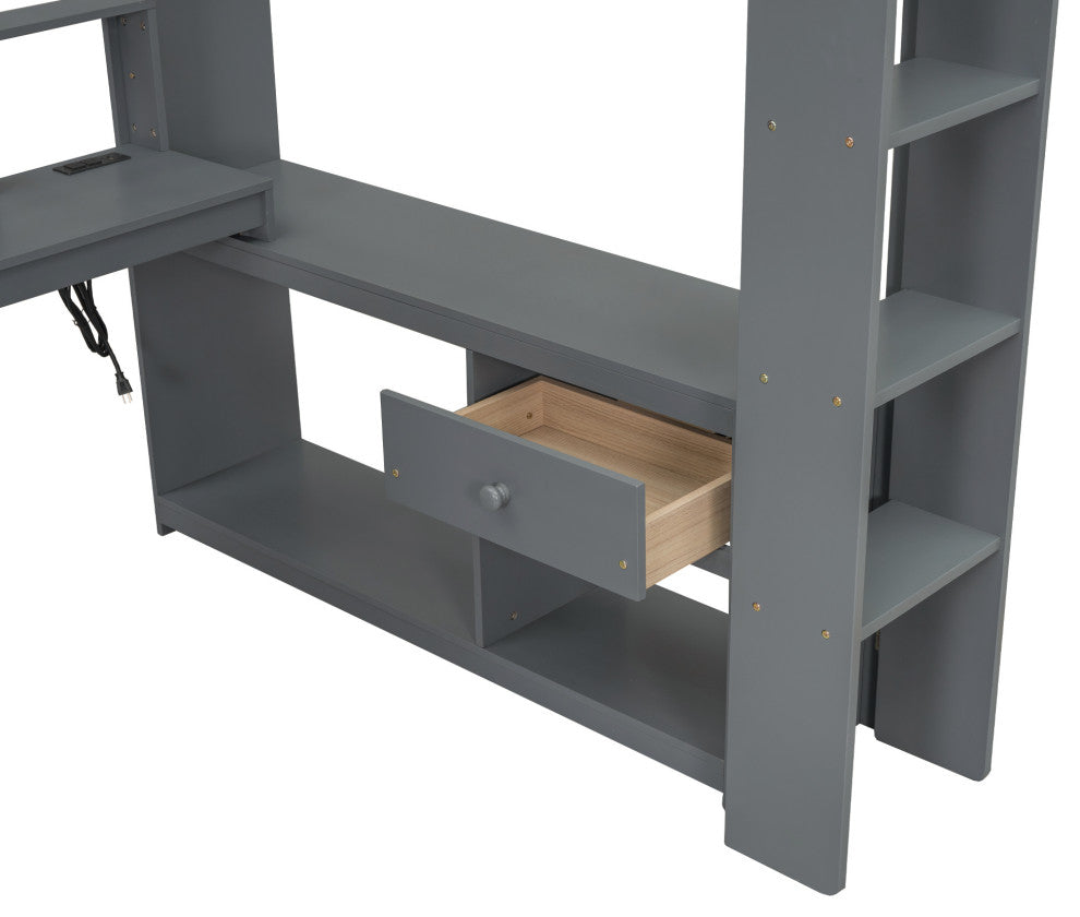 Gewnee Wood Full Size Gaming Loft Bed with Desk