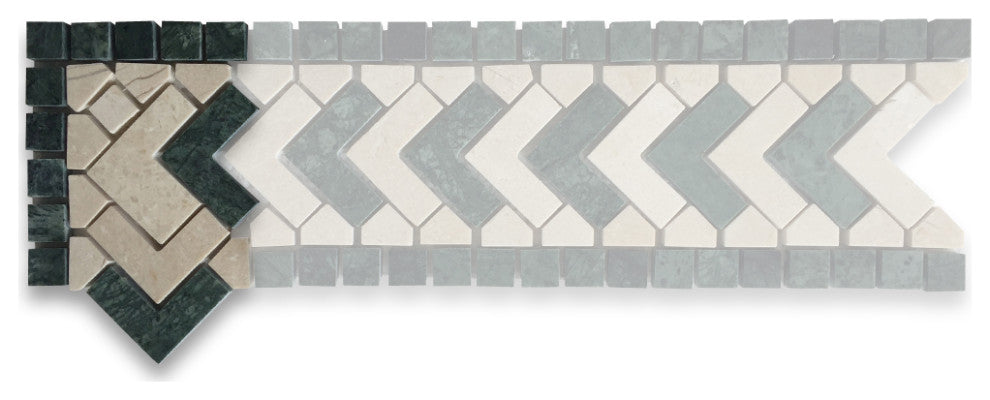 Marble Mosaic Border Decorative Accent Tile Arrow Green 4x4 Polished, 1 piece