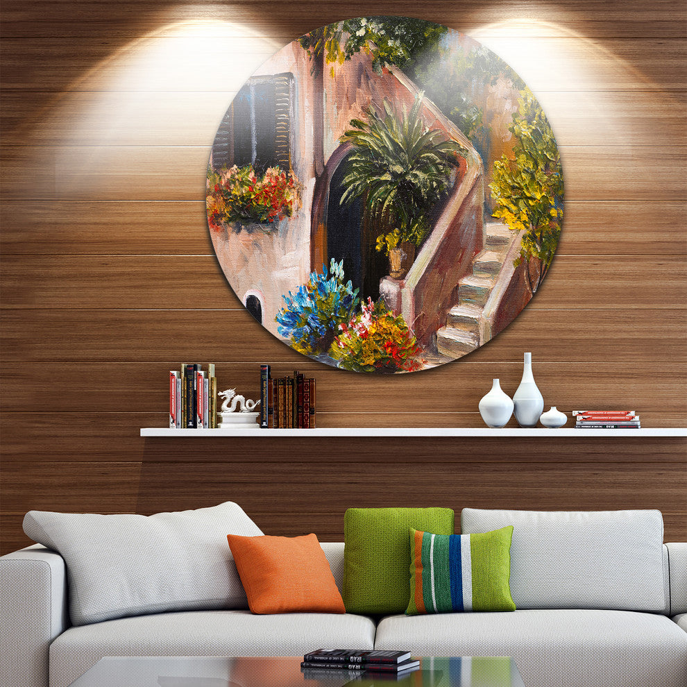 Summer Terrace, Landscape Disc Metal Artwork, 36"