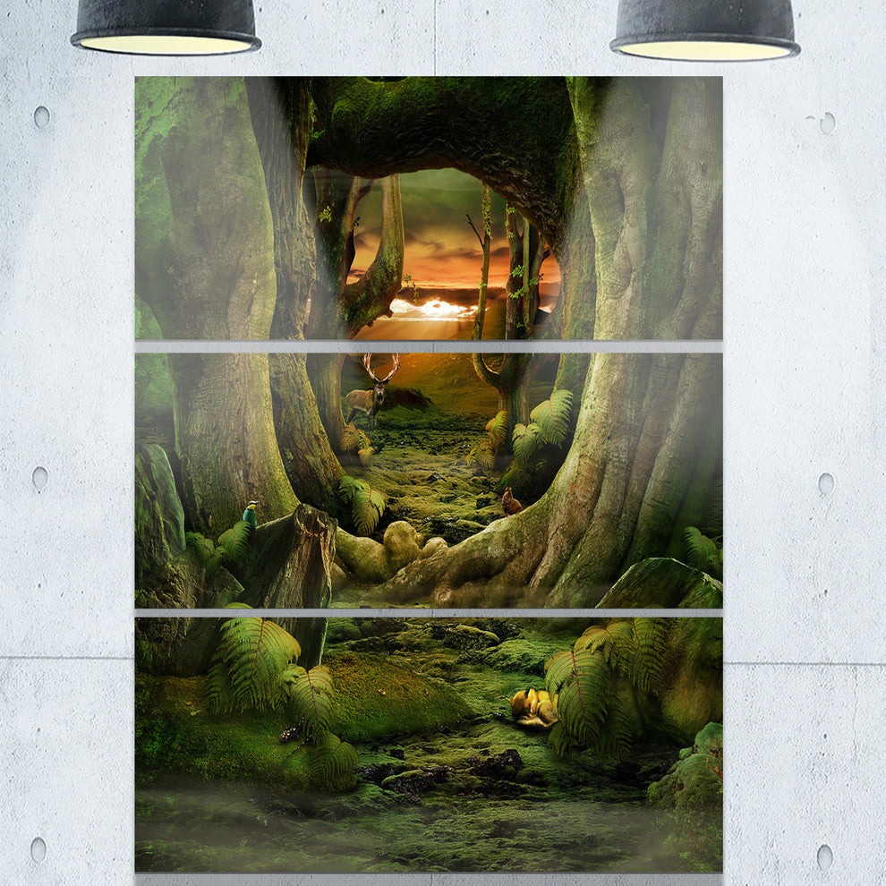 "Green Paradise Tunnel" Metal Wall Art, 3 Panels, 28"x36"