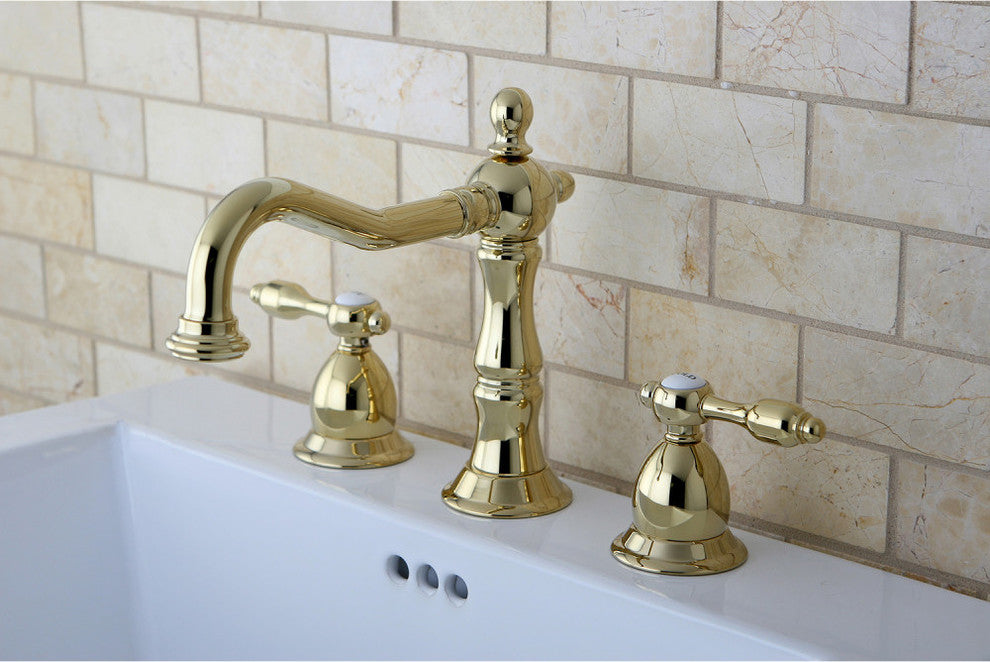 Kingston Brass Widespread Bathroom Faucet With Brass Pop-Up, Polished Brass
