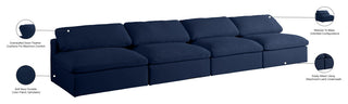 Serene Linen Textured Fabric Deluxe Comfort 4-Piece Modular Sofa, Navy