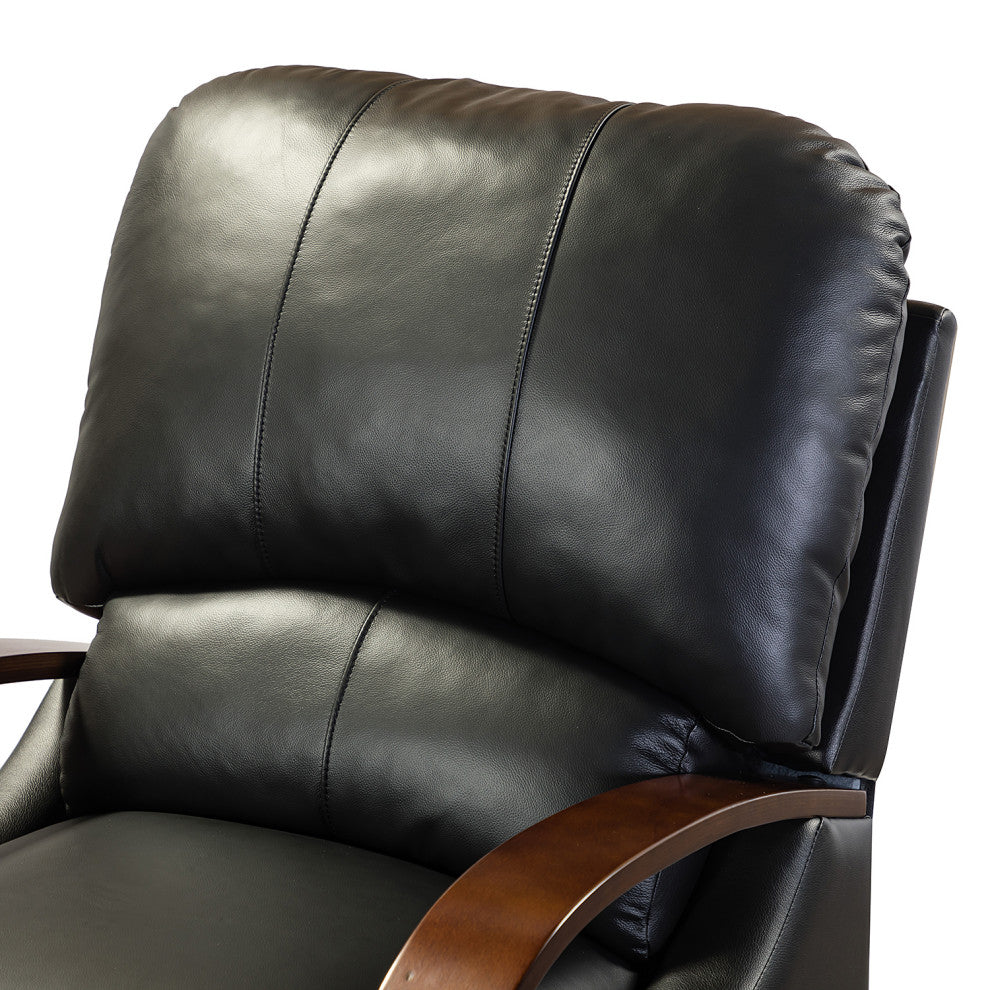 Amanda Genuine Leather Manual Recliner, Black