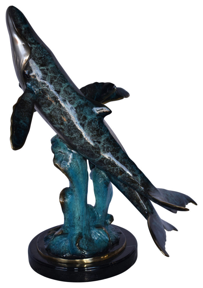 Pair of Blue Whales Swimming, The Ocean Bronze Statue Size: 21" x 20" x 27"H