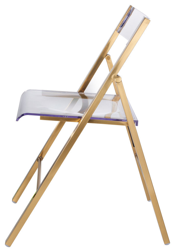 LeisureMod Menno Acrylic Folding Chair With Stainless Steel Frame, Brushed Gold