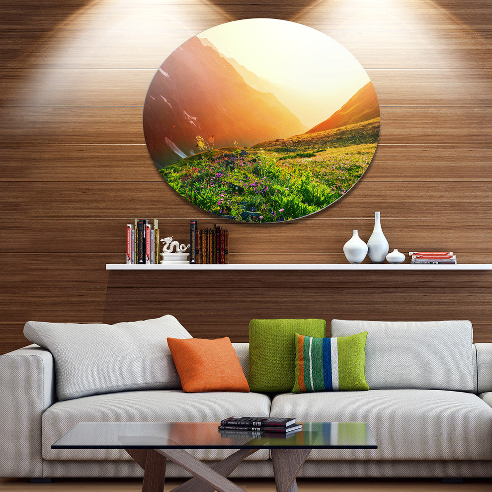 Beautiful Meadow On Sunny Day, Landscape Disc Metal Wall Art, 36"