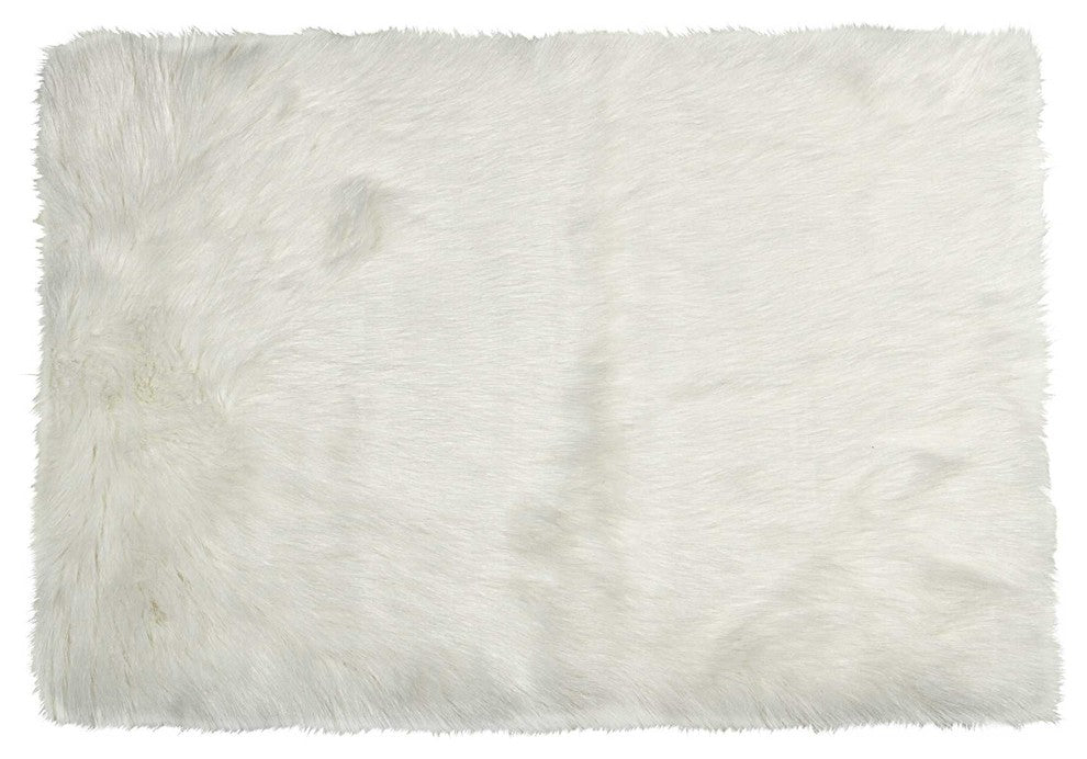 60" X 36" Off White Rectangular Faux Fur - Area Rug