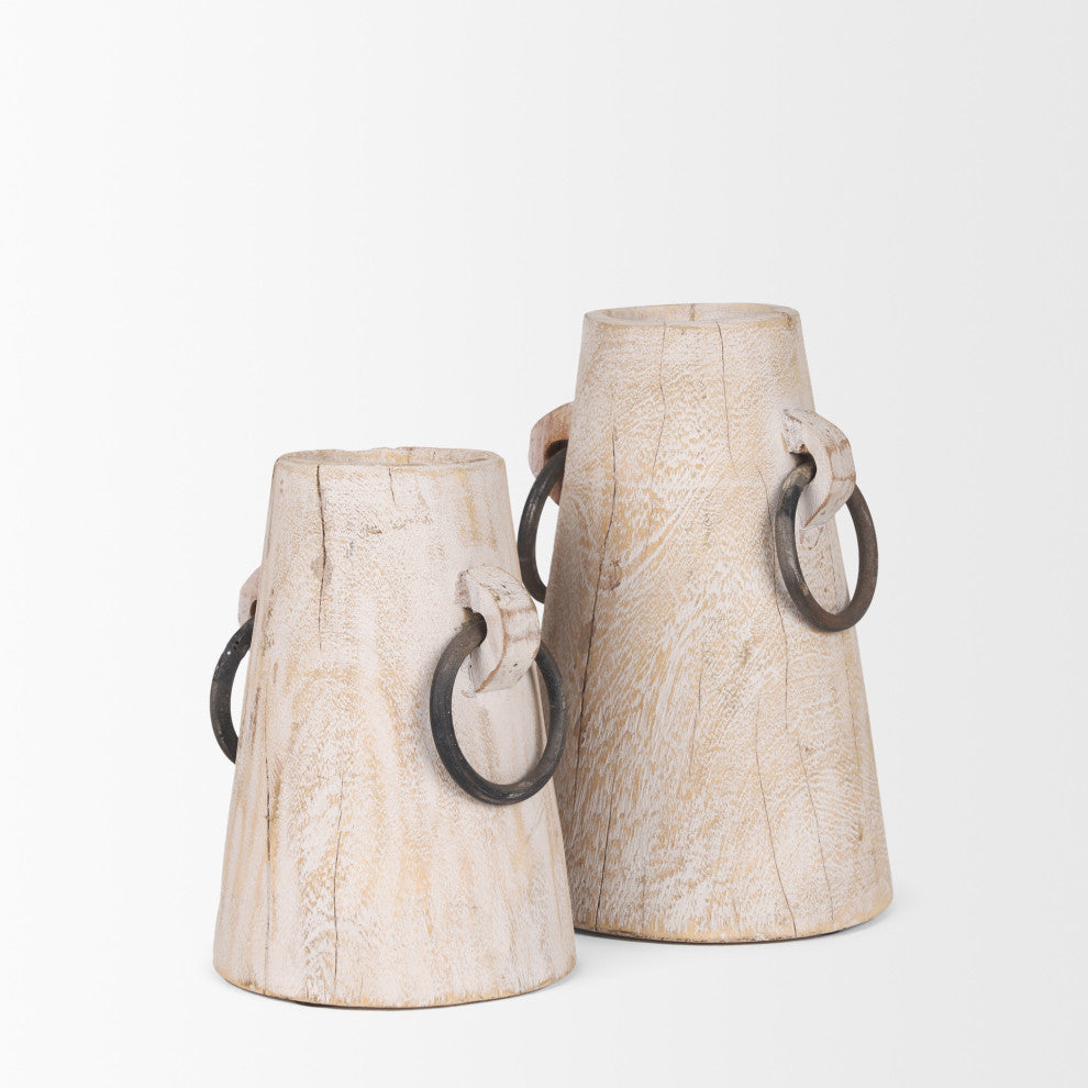 Monique Small Light Brown With Handles Wood Pot
