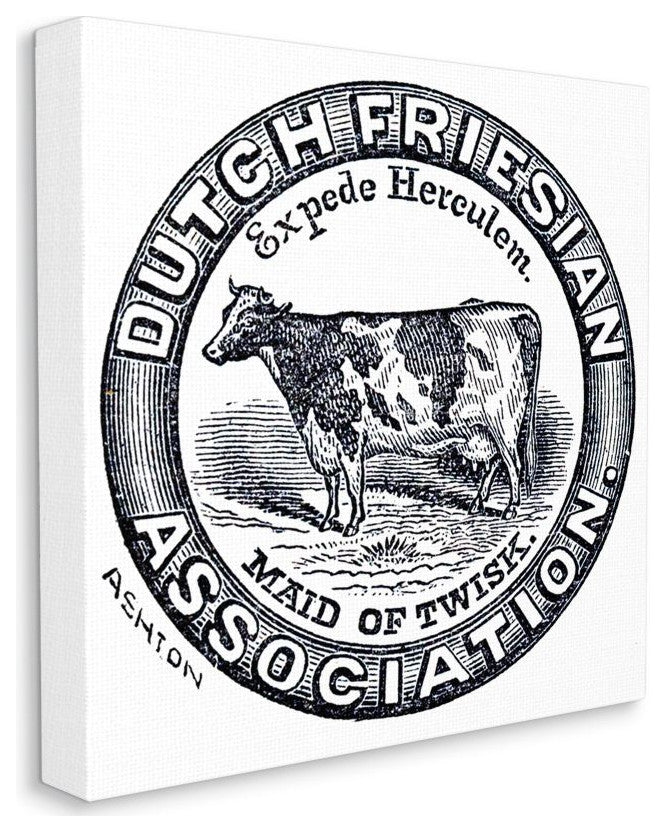 Farm Cow Vintage Drawing Print Design, 24"x24"