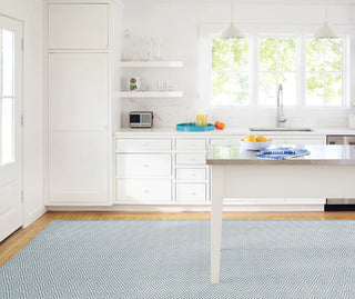 Dash & Albert Diamond Light Blue/Ivory Indoor/Outdoor Rug, Blue, 2'6" x 18'