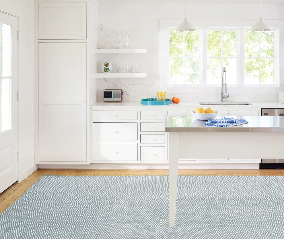 Dash & Albert Diamond Light Blue/Ivory Indoor/Outdoor Rug, Blue, 2'6" x 18'