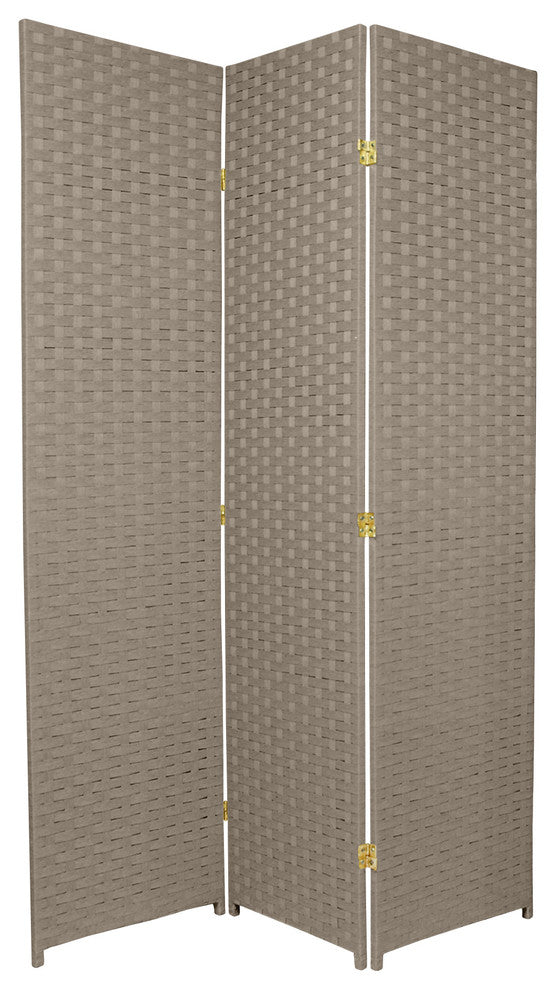 6' Tall Woven Fiber Room Divider, Special Edition, Gray, 3 Panel