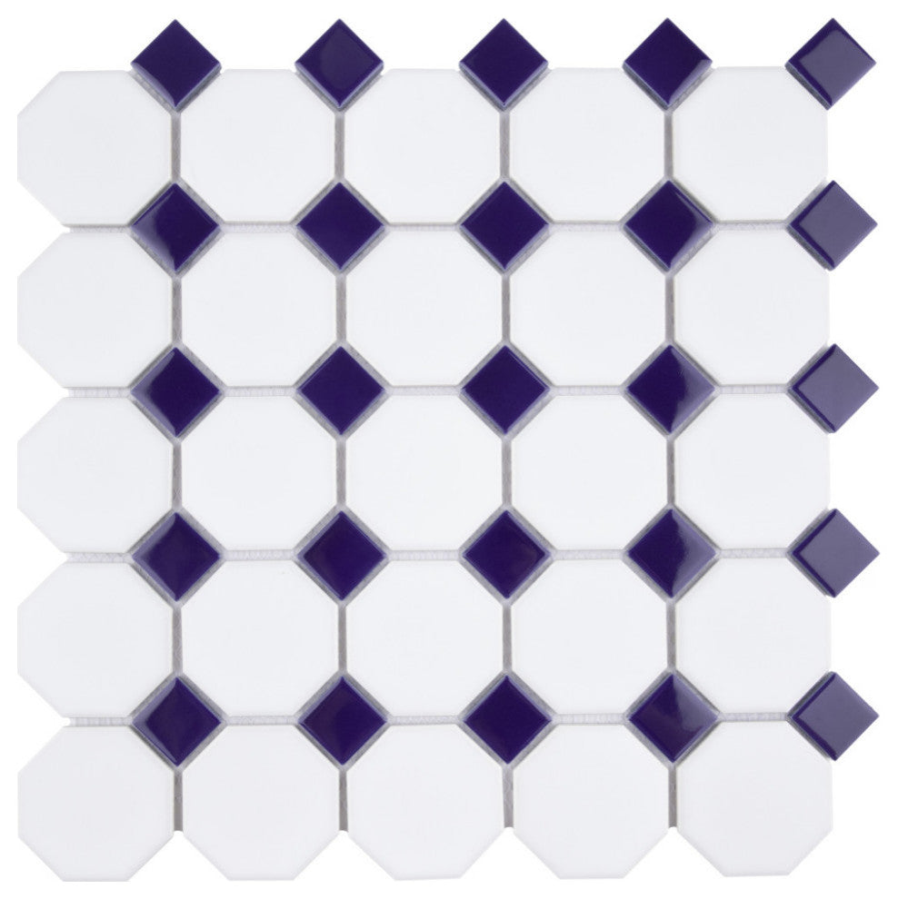 Metro Octagon 11-1/2"x11-1/2" Porcelain Mosaic Floor/Wall Tile, Matte, White