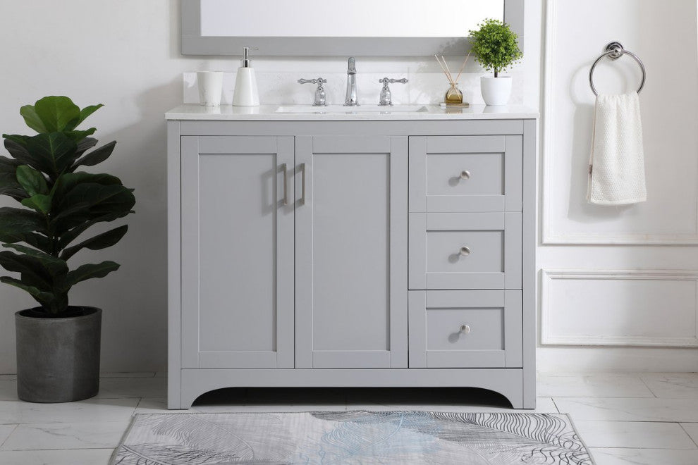 Mia 42" Single Bathroom Vanity, Gray With Backsplash