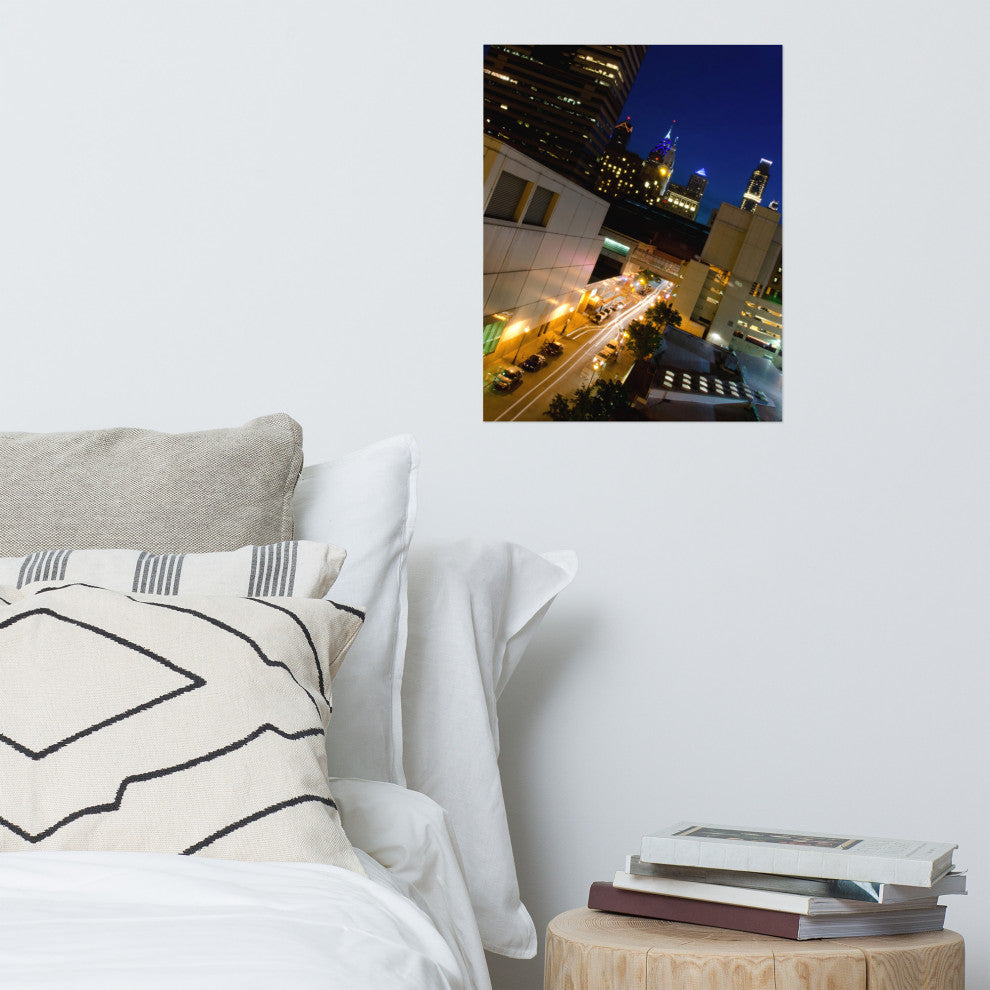Light Trails in Philly Night Urban Landscape Photo Unframed Wall Art Print, 16" X 20"