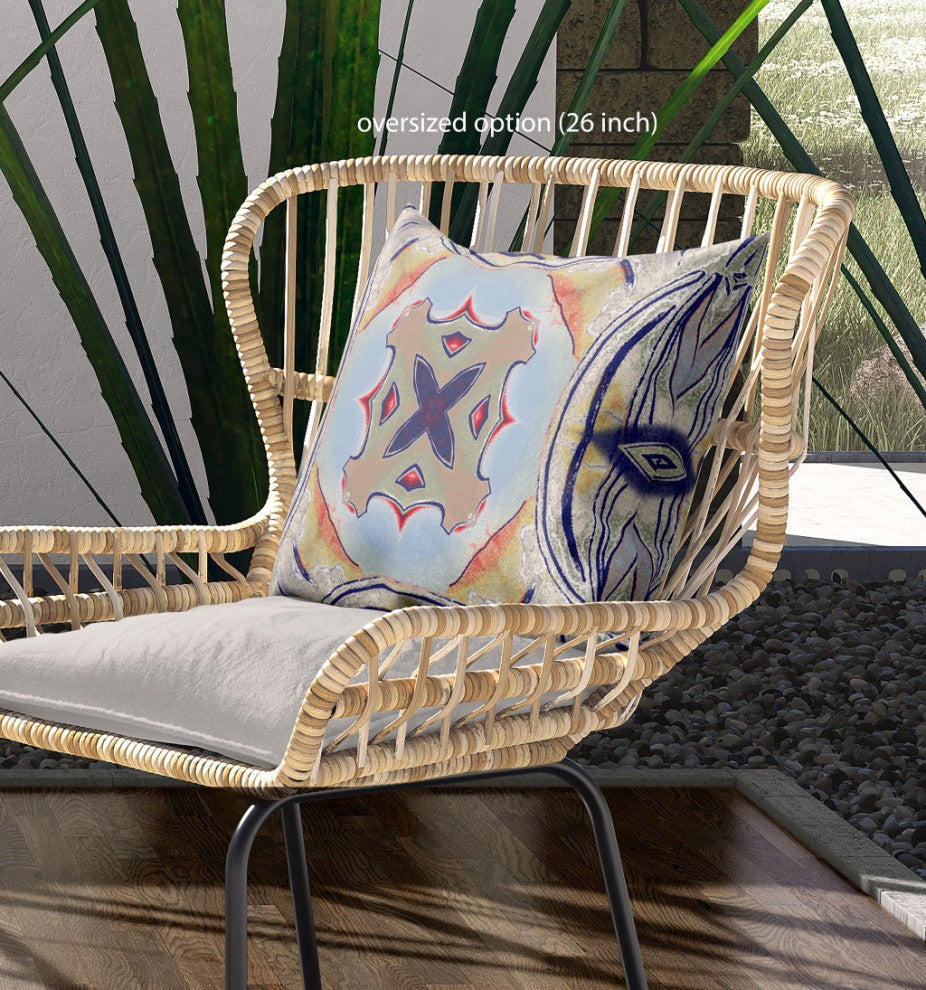 26" Navy Sage Geo Tribal Indoor Outdoor Throw Pillow