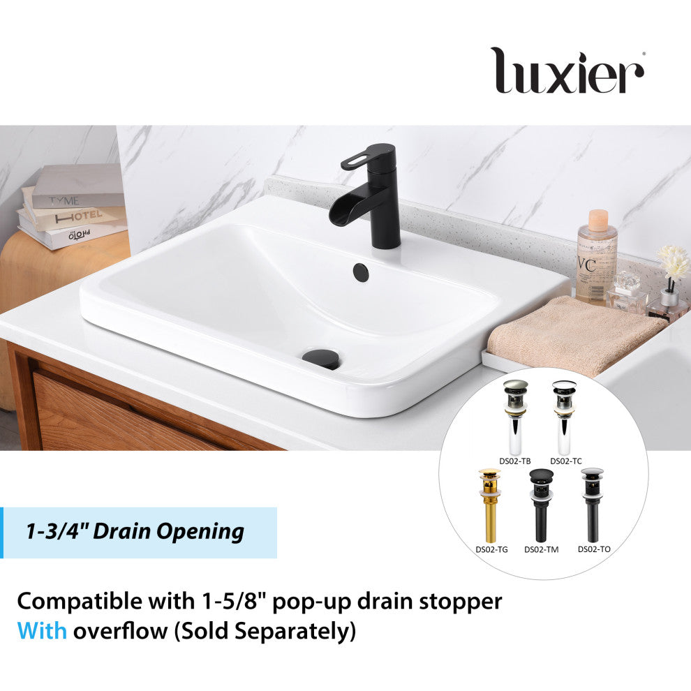 Luxier CS-028 Rectangular 24" Drop-In Ceramic Bathroom Sink, White