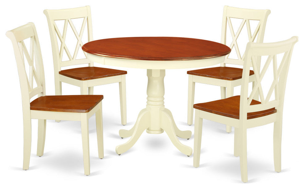 Hlcl5-Bmk-W 5Pc Round 42"Table And 4 Double X Back Chairs