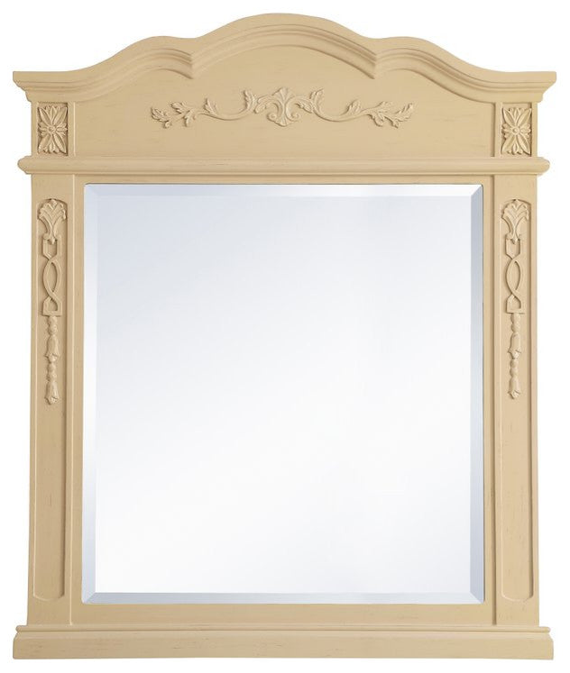 Daisy Wood Frame Mirror, 32"x38", Light Antique Beige