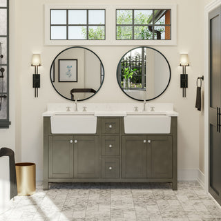 Yorkshire 60" Bathroom Vanity, Weathered Gray, Engineered Marble, Double