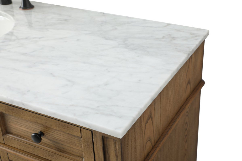 Home Living Vanity with Carrara White Marble Countertop, Driftwood, 60", Single Sink