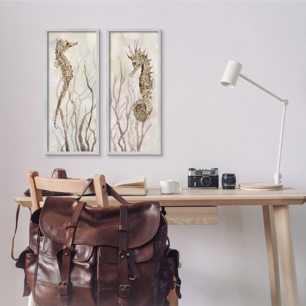 Enchanted Sea Horse Ocean Algae Marine Life Painting, 2pc, each 10 x 24