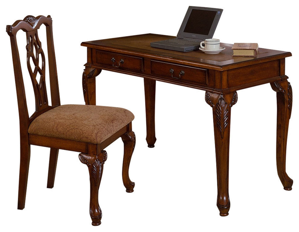 Classic Dark Walnut Office and Home Two Piece Desk Set