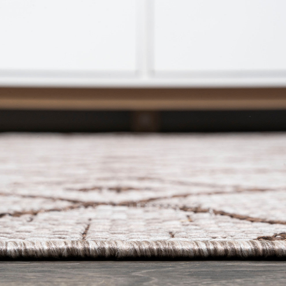 Nokat Tribal Bohemian Indoor/Outdoor Beige/Brown 2 ft. x 8 ft. Runner Rug