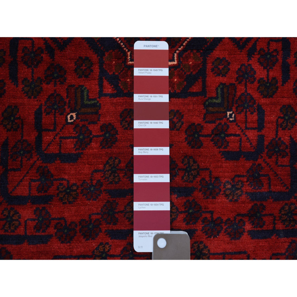 Deep and Saturated Red, Afghan Khamyab, Pure Wool Hand Knotted Rug, 3'3"x5'0"