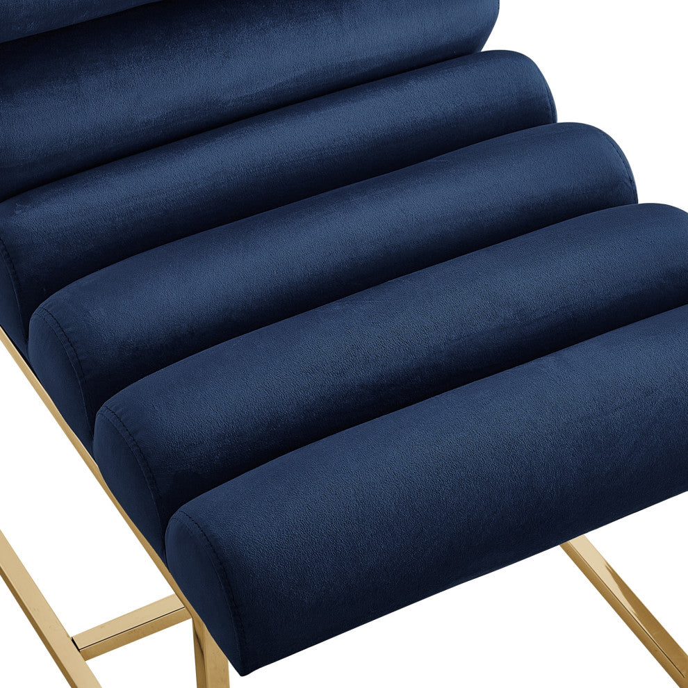 Inspired Home Maddyn Dining Chair, Velvet Navy/Gold