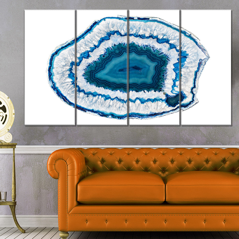 Blue Agate Crystal, Abstract Canvas Wall Art Print, 48"x28", 4 Panels