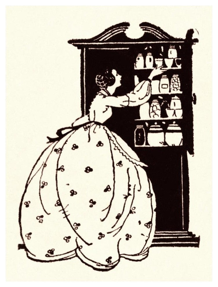 "Homemaker Pulls China From Vitrine" Paper Print by Maxfield Parrish, 32"x42"