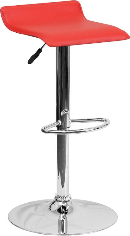 Estella Low-Back Red Vinyl Swivel Adjustable Barstool
