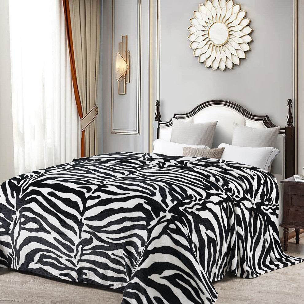 Zebra Safari Printed Flannel Fleece Blanket, Queen