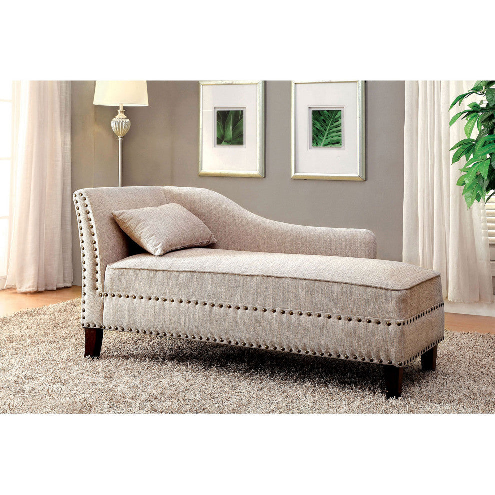Fabric and Wood Chaise, Beige