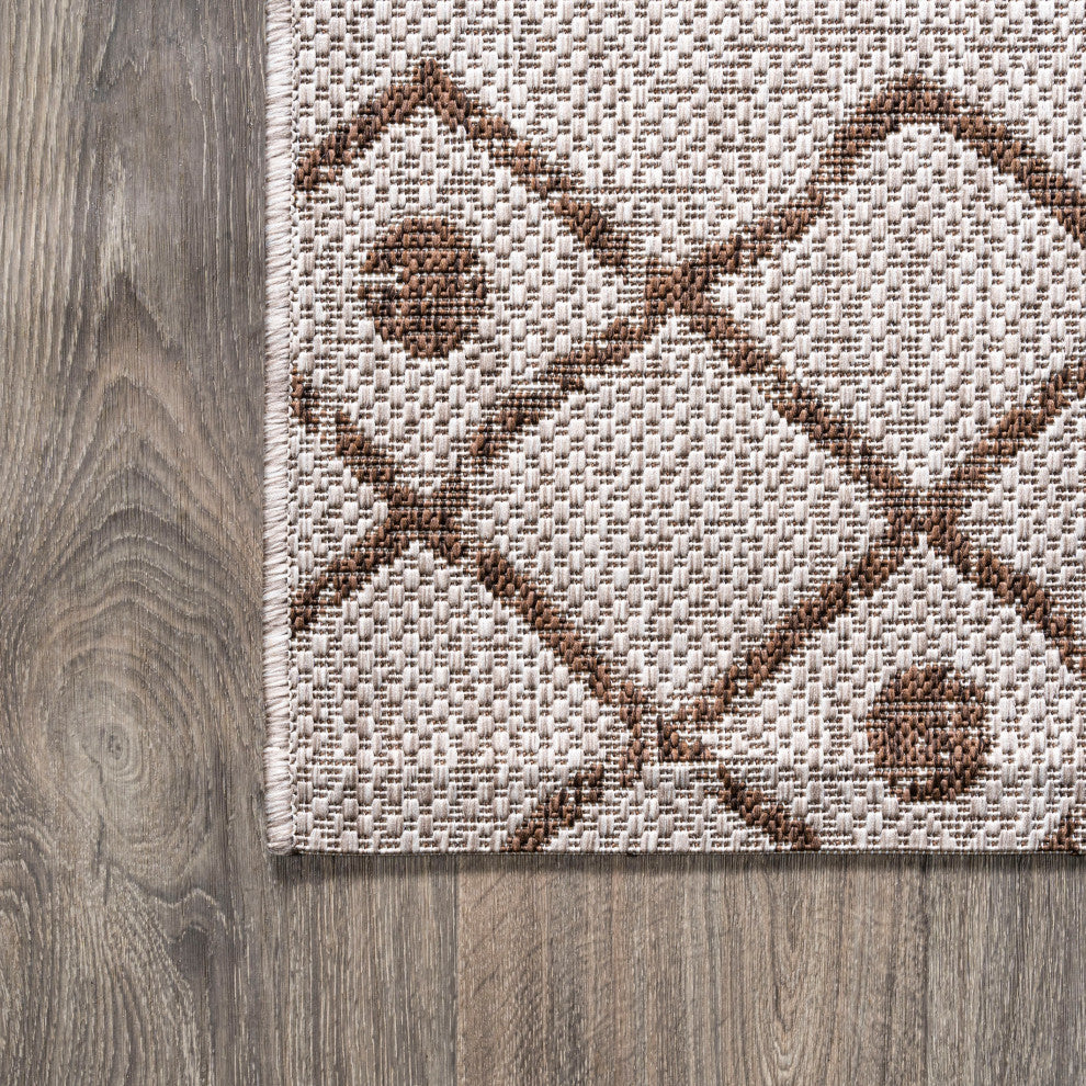Nokat Tribal Bohemian Indoor/Outdoor Beige/Brown 2 ft. x 8 ft. Runner Rug