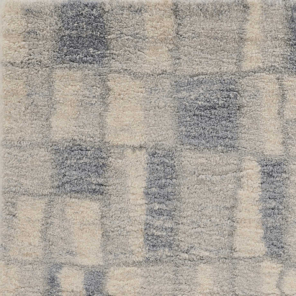 HomeRoots 9'x13' Ivory Blue Machine Woven Color Block Abstract Indoor Area Rug