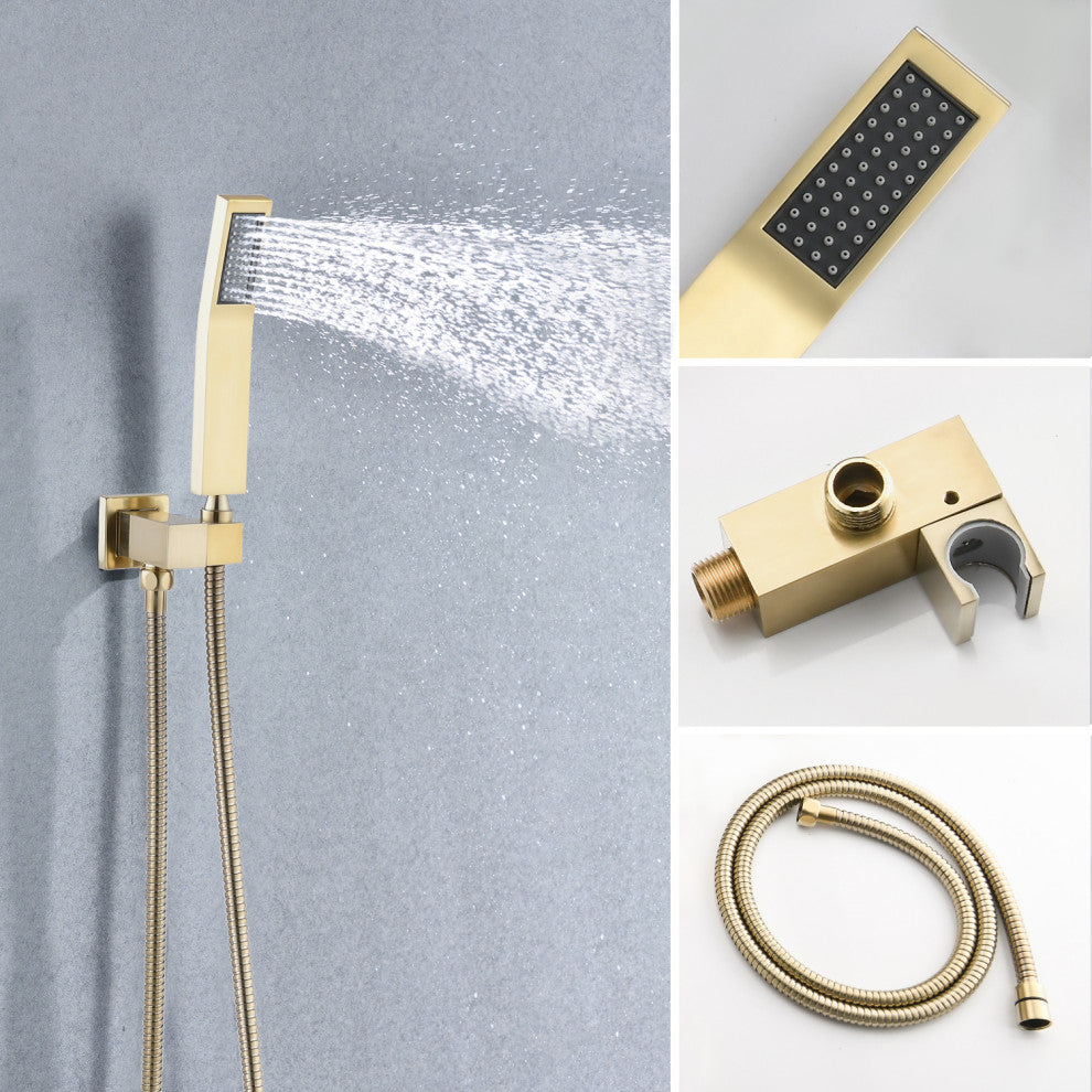 Ceiling Mounted Shower System Set With 10" Rain Shower Head, Brushed Gold