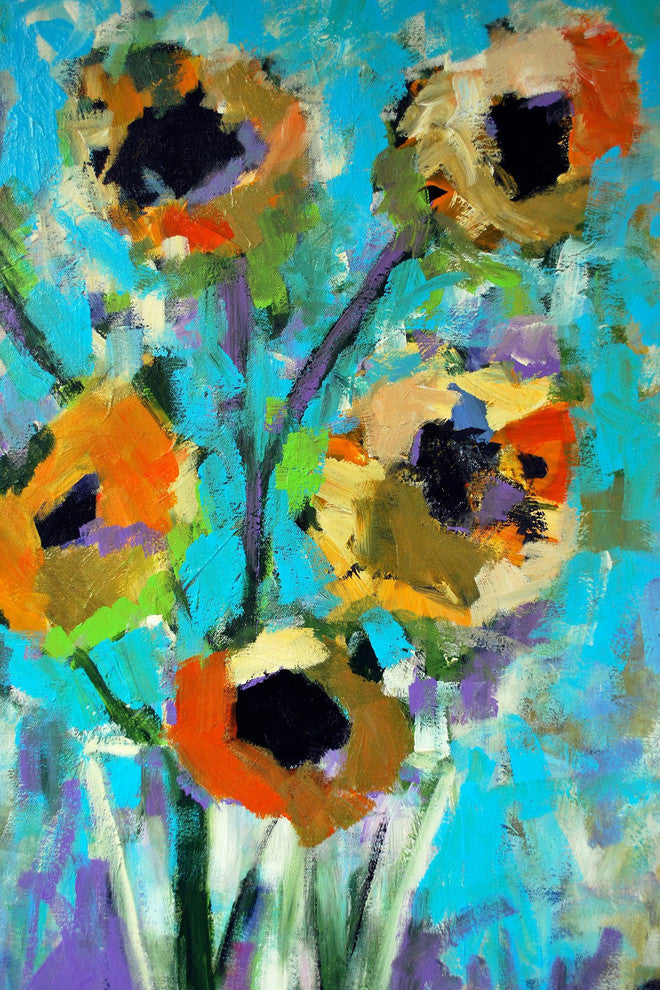 "Modern Sunflowers" Painting Print on Wrapped Canvas, 20"x30"