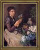 Otto Scholderer Girl Cutting Flowers Framed Premium Canvas Print, 21"x28"
